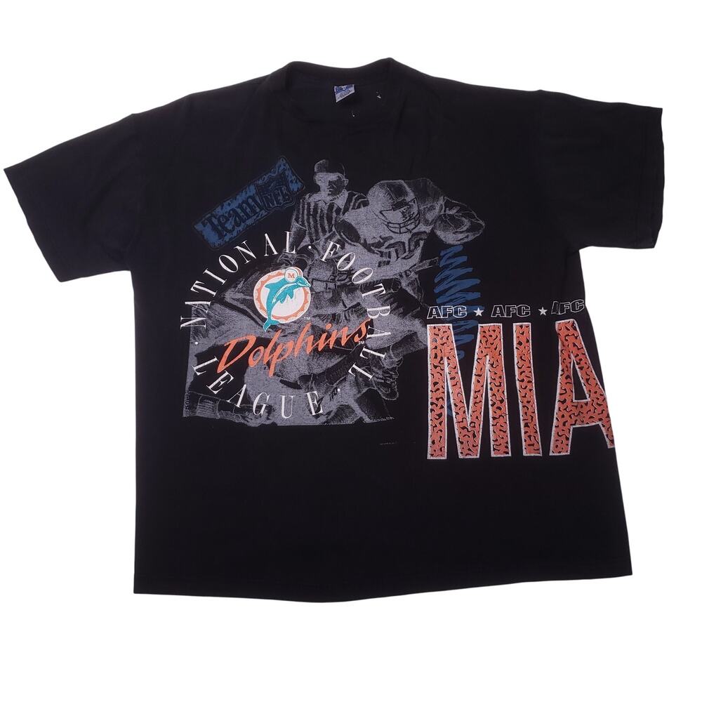 Vintage 90s Miami Dolphins NFL Football Salem Sportswear Wrap Around Tee Mens XL